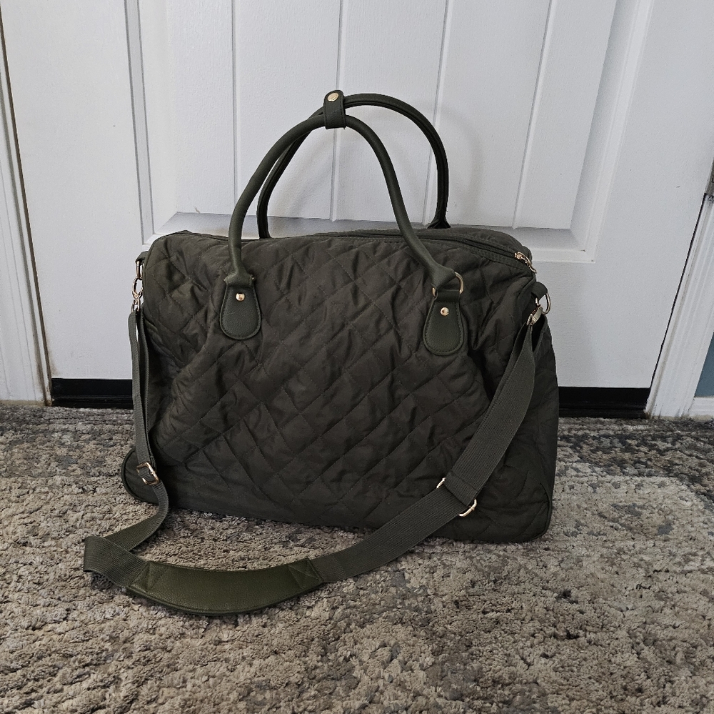 Quilted Olive Green Tote Bag